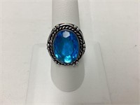 Blue Topaz and Silver Tone Size 9 Ring