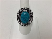 Turquoise and Silver Tone Ring Size 9