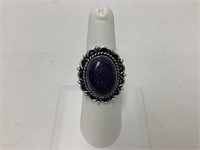 Blue Sun Stone and Silver Tone Size 8 Ring