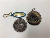 1958 GM Key Chain, Medal with Antique Car, and