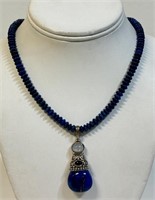 DESIRABLE BLUE LAPIS NECKLACE W STERLING ACCENTS