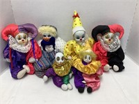 Six Jester Clown Dolls