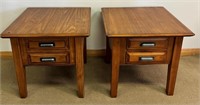 GREAT PAIR OF CLEAN PINE TWO DRAWER END TABLES