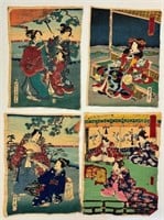 FOUR 1930'S ORIENTAL PAINTINGS ON LINEN - VIBRANT