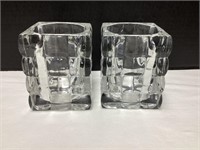 Pair of Crystal Pillar Candle Holders