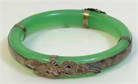 DESIRABLE JADE BANGLE BRACELET W STERLING ACCENTS