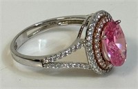 STYLISH STERLING SILVER RING W LARGE PINK STONE