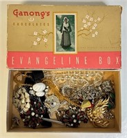 GAGNON'S CHOCOLATES BOX & UNSORTED JEWELRY