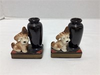 Pair of Occupied Japan Dogs with Bud Vases