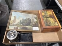 Box lot w picture, ashtray, and trinket box