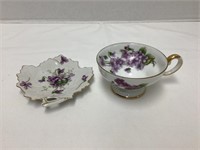 Violets Leaf Shaped Dish and Cup