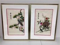 Pair of Japanese Peafowl Needleworks