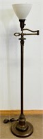 DESIRABLE ANTIQUE SWING ARM FLOOR LAMP W MILKGLASS