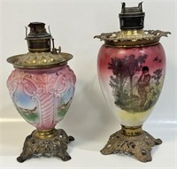 TWO BEAUTIFUL 1800'S CAST KEROSENE LAMPS