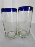 TWO MEXICAN HAND BLOWN DRINKING GLASSES BOTH