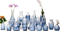 $33  Glass Bud Vase Set of 20  Blue