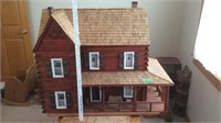 Log cabin dollhouse with furniture, bring box for
