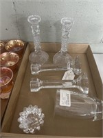 Glass lot - vase and candle sticks