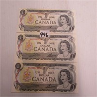 3 - CDN 1973 $1 BILLS