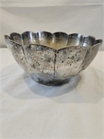 HAND TOOLED SILVER PLATED BOWL 4"X8.5"