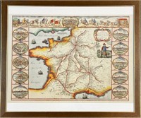 BEAUTIFULLY FRAMED COLORED  MAP OF FRANCE