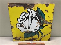 NICE  DOUBLE SIDED WHITE ROSE PORCELAIN SIGN