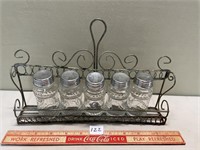 VINTAGE SPICE RACK WITH EMBOSSED GLASS