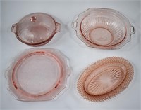 5 Pink Depression Glass Serving Pieces