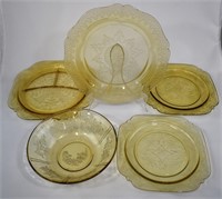 5 Topaz Yellow Depression Glass Serving Pieces