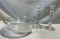 MIKASA Crystal Bowl and 2 Candlestickers