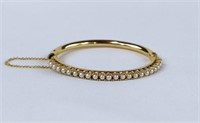 Pearl Channeled 14kt Gold Hinged Bangle Bracelet