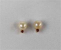 14kt Gold, Pearl & Ruby Stud Earrings