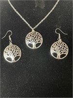 SILVERPLATE TREE OF LIFE NECKLACE AND EARRINGS