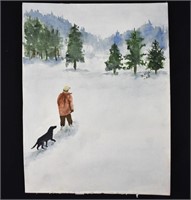 Orig Barbara Kight HUNT FOR THE TREE Watercolor