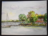 Orig Barbara Kight Docked Sailboat Watercolor