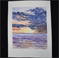 Orig Barbara Kight Sunset Seascape Watercolor