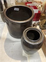 2pc stoneware crock vase