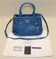 Prada Nappa Gaufre Blue Leather Shoulder Handbag