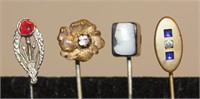 (4) Victorian Gold Filled Gemstone Stick Pins