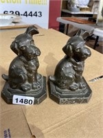 Pair Dog bookends signed bronzart