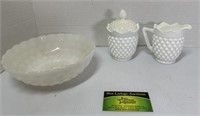 White / Milk Glass Bowls and Cream & Sugar Set