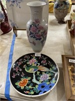 Lot 2 pc Asian porcelain vase n platter