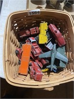 Basket vintage toy trucks cars Tootsietoys n more