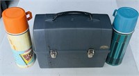 Vtg. Thermos Plastic Lunch Pail with 2 Thermoses