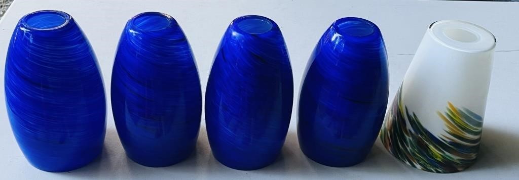 (4) Blue Sapphire Fury Art Glass Light Shades