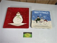 2 Snowman Christmas Plates