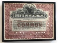 Framed Bush Terminal Company Stock Certificate