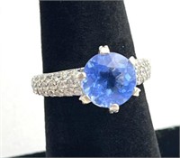 925 Silver Round Blue Stone Ring