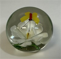 SWEET BLOWN GLASS PAPER WEIGHT W BUTTERFLY