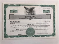 Pootie, Inc. Blank Stock Certificate